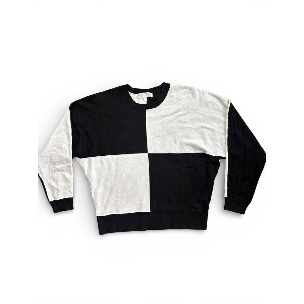 Chelsea‎ & Theodore Sweater Women Large Black White Excellent Colorblock Knit